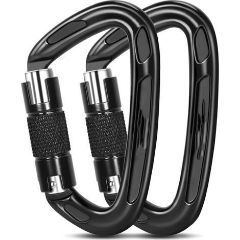Mousqueton d'escalade à verrouillage automatique 25KN, en forme de D, verrouillage par rotation, mousqueton robuste, adapté à l'escalade et à la descente en rappel, longueur 10 cm, largeur 5,8 cm (1/5)