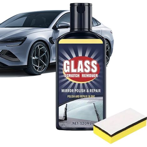 Efface-rayures pour Vitre Auto 120 ml Liquide Nettoyant Taches Avec Éponge Incluse Et Liquide Réparateur Rayures Pare-Brise Contre Le Film D'Huile Sur Les Rétroviseurs De Véhicules (1/5)