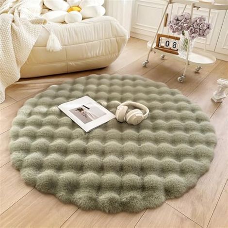 Tapis rond moelleux à poils longs, grand tapis doux à poils courts, absorbant l'eau, antidérapant, pour salle de bain, sol de chambre à coucher, pièce pour enfants, décoration moderne (vert (1/4)