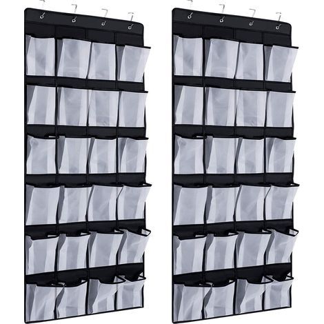 Pcs 24 Pocket Over-the-Door Shoe Organizer, Shoe Storage with 8 Hooks (Black) (1/5)