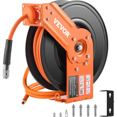 VEVOR Avvolgitubo Aria Compressa Retrattile Tubo Flessibile per Aria Compressa Ibrido Lunghezza 15,24m Pressione max. 300 PSI, Bobina Avvolgitubo Montaggio a Soffitto/Parete Staffa Girevole 180°