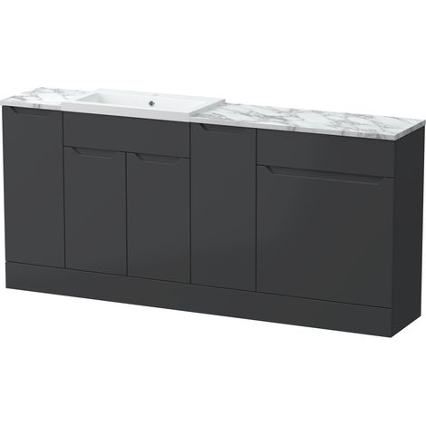 Teddesley Floor Standing 4 Door Vanity Basin WC Unit with Polymarble Basin and Laminate Worktop, 1800mm, Dark Grey (1/4)