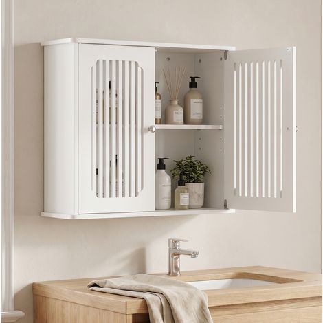 Mobile pensile da bagno bianco con doppia porta a lamelle in MDF e truciolare OKWISH (1/5)