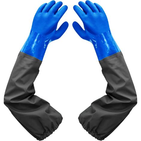 Waterproof rubber gloves, 27 inches, elastic cuffs, thick lining, suitable for chemical industry, agriculture and fishing