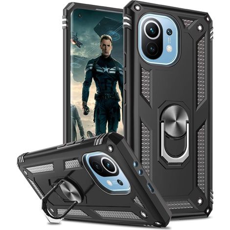 CUSTODIA PER XIAOMI MI 11 NERA CON RETRO SOLIDO E ANELLO (1/5)