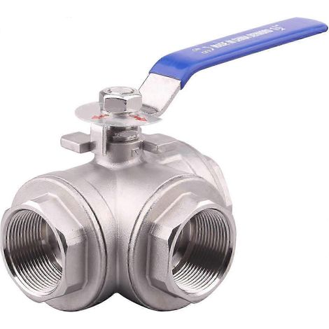 Vanne à bille 3 voies, embase en L, acier inoxydable 304, type femelle, pour eau, huile et gaz, avec poignée de verrouillage en vinyle (1 pouce NPT) KB 1 1/2 pouce NPT (1/5)