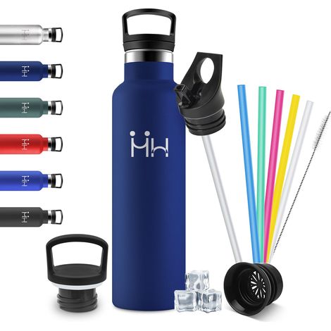 Gourde Isotherme 750ml, Gourde Inox avec Paille, Bouteille Isotherme en Acier Inoxydable, Bouteille d'eau sans BPA, Gourde Reutilisable pour l'École, Bureau, Extérieur, Camping, Yoga, Alpinisme (1/5)