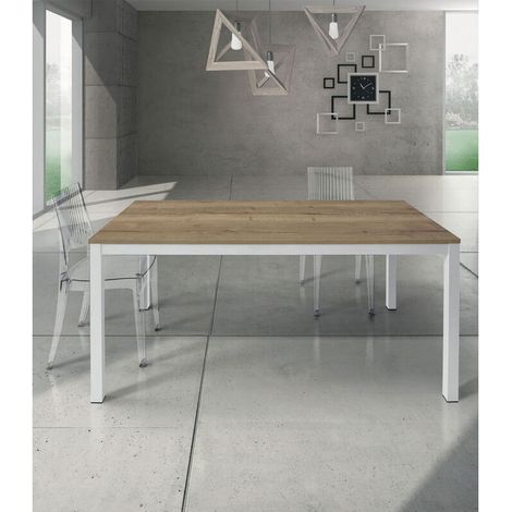 Tavolo Allungabile Durma Metallo Bianco e Rovere Nodato  Dimensione Tavoli: 160 x 90 + 2 allunghe 50 cm