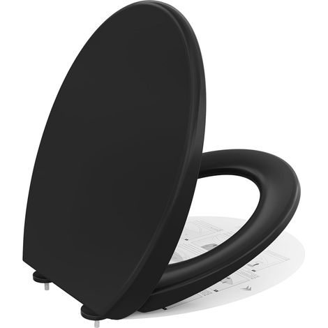 CECIPA Abattant WC avec Frein de Chute Noir, Couvercle WC Ovale, Lunette de Toilette Noir, Lunette WC avec Fermeture Douce, Siège Toilette, Abattant WC Clipsable, Lunette WC Déclipsable - Série DERW