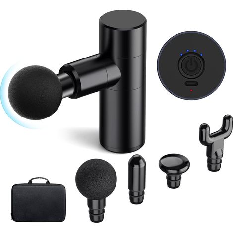 Filiyano-Pistolet de massage portable (mini) à 4 vitesses, avec 4 embouts de massage en silicone, ultra silencieux pour soulager les douleurs (1/3)