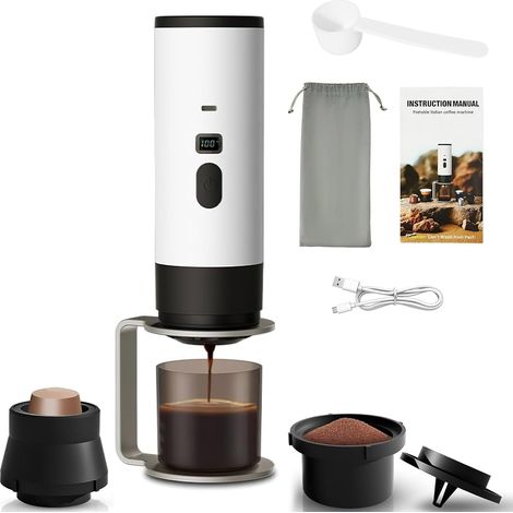 Macchina da caffè portatile, macchina per caffè espresso elettrica 2 in 1 da 15 bar, macchina da caffè da campeggio compatibile con caffè macinato e capsule di caffè per escursionismo, ufficio e campe