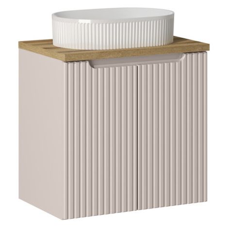 Ensemble Meuble Salle de Bain 2 portes + Vasque + Plateau effet chêne L 60 x P 40 x H 59,5 cm - Astral - Beige crème - Livraison gratuite