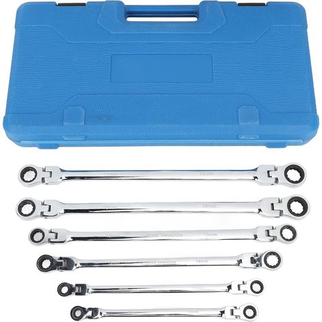 Jeu de 6 clés à cliquet à tête flexible, métrique 8 à 19mm, acier CRV Extra Long, Double boîte, cliquet d'extrémité pour la réparation (1/5)