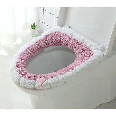 Lot de 5 coussins de siège de toilette universels roses imperméables avec boucle de suspension - Doux, chauds et lavables (1/5)
