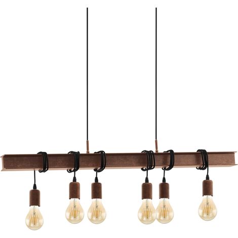 EGLO Lampada a sospensione Townshend 4, plafoniera vintage a 6 punti luce, lampada a sospensione dal design industrial, lampada a sospensione retrò in acciaio, marrone antico, E27 (1/5)