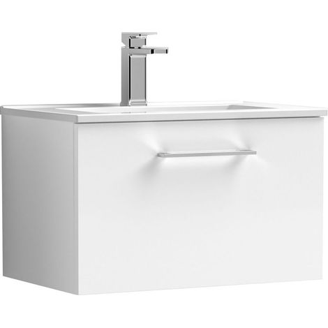 Balterley  Modern Bathroom 1 Soft Close Drawer & Minimalist Wall Hung Vanity Unit Basin, Gloss White, 440mm