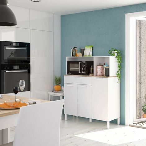 Mueble de cocina 108x40x126 cm blanco mate y roble canadiense con 3 puertas y 1 cajón – Fanaro (1/4)