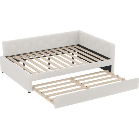 Cama nido 140 x 200 cm con cama inferior, carga USB Type-C y lámpara de mesita, blanca (1/5)