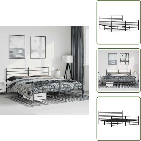 Cadre de lit métal sans matelas avec pied de lit noir 193x203cm - Cadre De Lit - Lit Double - Lit Metal - Lit Noir - Meuble Chambre (1/5)