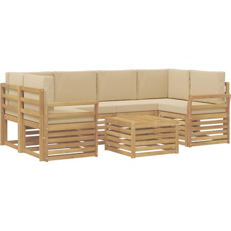 Outdoor Sofa Set with Cushion 7 pcs White and Beige Polyester vidaXL (1/5)