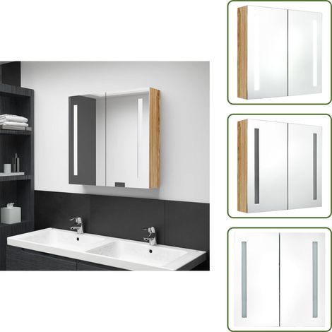 LED-Bad-Spiegelschrank Eichenoptik 62x14x60 cm - LED-Spiegelschrank - Badezimmermöbel - Wandspiegel - Spiegelschrank - Badespiegel (1/5)
