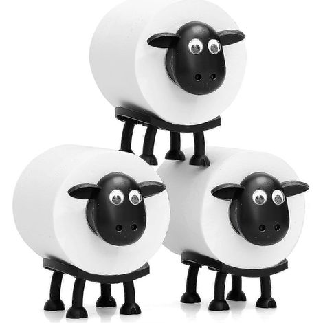 Lot de 3 porte-rouleaux de papier toilette en forme de mouton, porte-papier toilette autoportant en forme de mouton noir mignon, décoration de salle de bain amusante pour enfants et adultes (1/5)