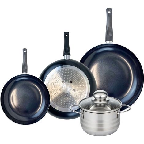 Ensemble de 3 Poêles de cuisson 20, 24 et 28 cm et 1 faitout 16 cm Elo Prima Brillant (1/5)