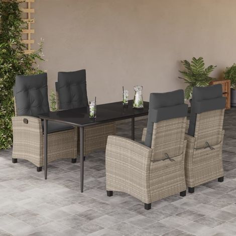 Ensemble à manger de jardin et coussins 5 pcs-Salon de jardin gris clair rotin 470868 (1/5)