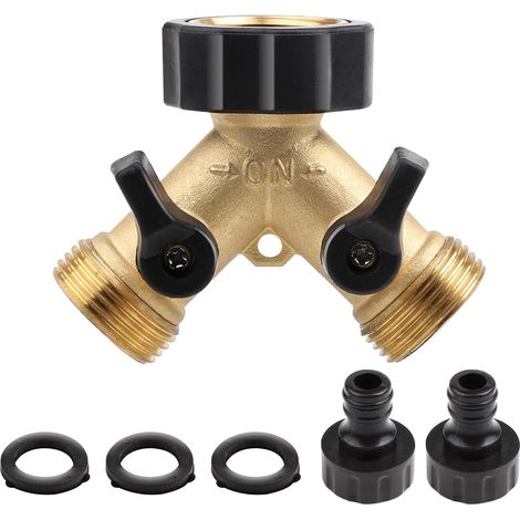Robinet double Y – 2 voies – 3/4" – pour tuyaux alimentation – adaptateur robinet – distributeur jardin (1/5)