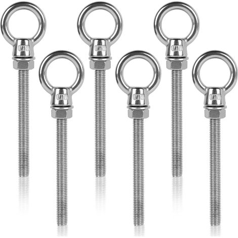 6 x Boulons à Oeil M10 x 100mm Piton à Visser Long en Acier Inoxydable 304, œillet a Visser Ø10mm Piton avec Anneau, Boulon (1/5)