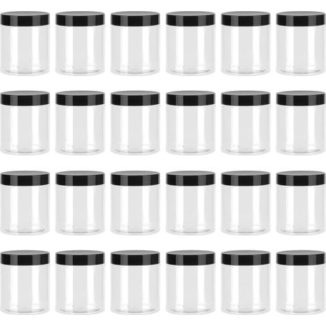 Küchenvorratsdosen, Set mit 24 runden 250-ml-Kunststoffbehältern mit schwarzen Deckeln, luftdicht, für Müsli, Mehl, Zucker in der Küche
