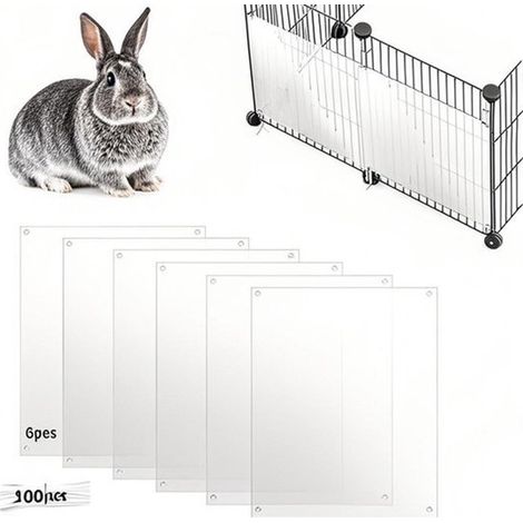 Paquete de 6 protectores laterales transparentes para jaulas，21 x 26 cm，Contiene 100 bridas，Revestimiento de plástico para jaulas de mascotas (1/5)