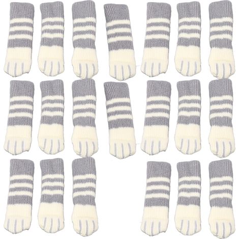 Lot de 20 chaussettes de protection pour pieds de meubles en maille double épaisseur, motif pattes de chat, rayures gris foncé, pour bureau et maison.