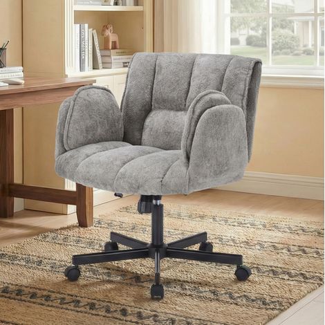 Sedia da ufficio in tessuto grigio con supporto lombare regolabile, braccioli pieghevoli, girevole 360°, 72×54×32 cm (1/5)
