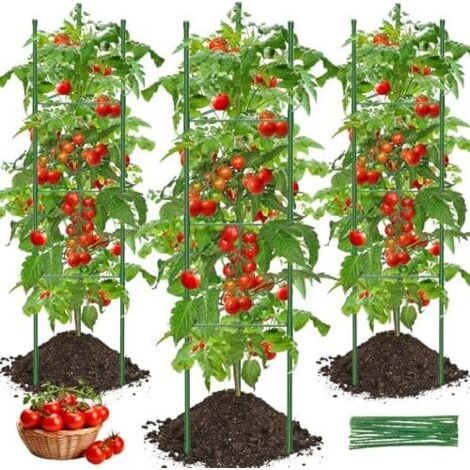 Tuteur Tomate, 3pcs Cage à Tomates Support 130cm Treillis Plante Grimpante Exterieur Obélisque pour Jardin, Piquets de Plantes Frimpantes, Légumes et Fleurs -