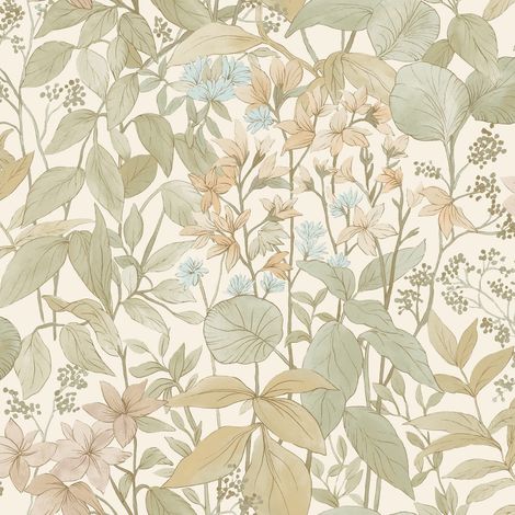 Vinyl Glade Sage Green Textured Wallpaper Floral Leaf Trail Paste Wall (1/4)