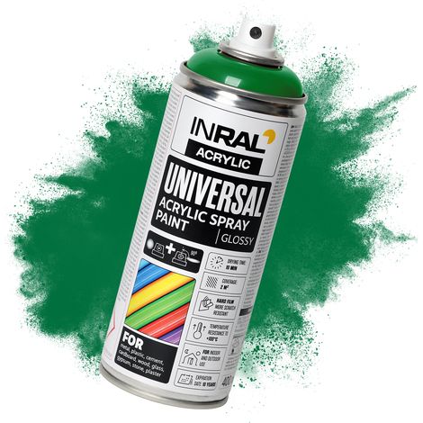 Peinture aérosol acrylique INRAL - bombe spray multi-support RAL6029 vert menthe brillant, séchage rapide, intérieur/extérieur - 400 ml