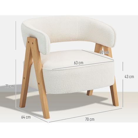 Fauteuil moderne rembourré, revêtement polaire, fauteuil d'appoint, fauteuil avec pieds en bois, structure en métal, blanc (1/5)
