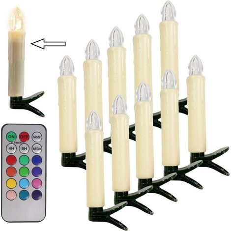 Lot de 10 bougies LED pour sapin de Noël avec télécommande, décorations de fête pour la maison – Blanc chaud (1/5)