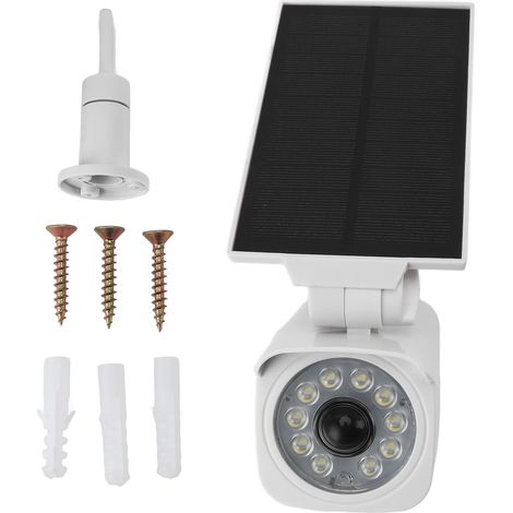 Ortviai Caméra de sécurité factice solaire avec détecteur de mouvement, IP65, blanc, pour extérieur