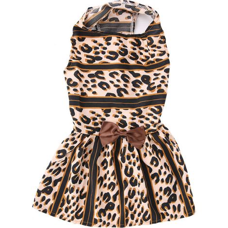 Robe-jupe princesse pour petit chien (M) - Imprimé léopard mignon et délicat avec nœud papillon (1/5)