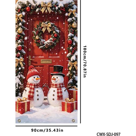 Décoration de porte de Noël neuve, idéale pour une fête, une mise en scène ou des photos. Bannière extérieure de Noël - 90 x 180 cm (perforée + ruban) - 2 unités