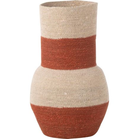 Vase Déco en Jonc "Rayures" 52cm Naturel & Terracotta