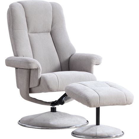 CAIziFauteuil relax pivotant multifonction nordique avec pouf, tissu chenille, base entièrement métallique habillée de tissu – esthétique, stable et fiable. Gris (1/5)