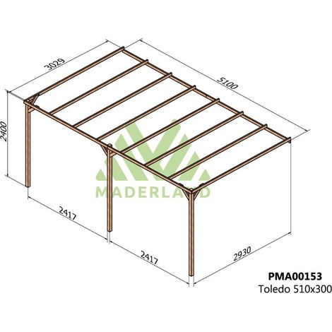 Pérgola de Madera Maciza Adosada Toledo (Maderland) - Gardeneas - 510 x 300 cm