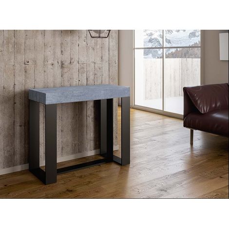 Console extensible gris béton et pieds métal anthracite 14 personnes 40 à 300 cm Fonja (1/5)