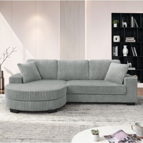 Canapé d’angle 256.5x133.5x89 cm gris en velours côtelé et mousse avec méridienne modulaire et 2 coussins (1/5)