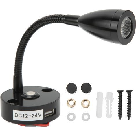Tbest Liseuse 12V USB, 12V USB, 12V USB,Lampe De Lecture RV,Cou Flexible RV Lampe De Lecture De Chevet 3 Couleurs Lumière 12‑24V 3W USB Rechargeable Universelle pour Yachts Bateaux(Le Noir) (1/5)