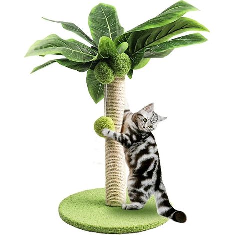 Griffoir pour chatons, motif feuilles vertes, avec corde en sisal, idéal pour les chats d'intérieur. (1/5)