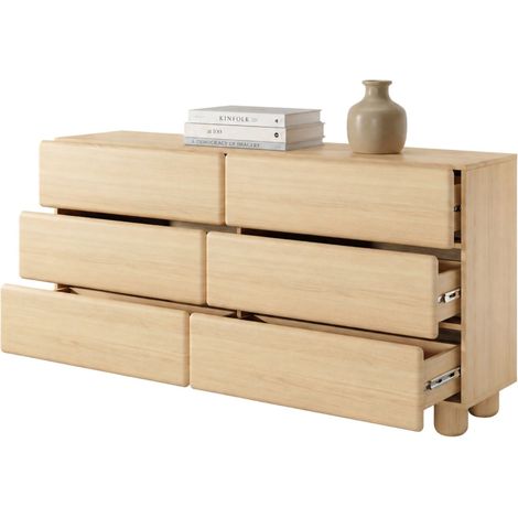 Credenza Hana, Madia 6 Cassetti, un Ripiano, Apertura Scorrevole, 160x38x80h cm Marrone Rovere